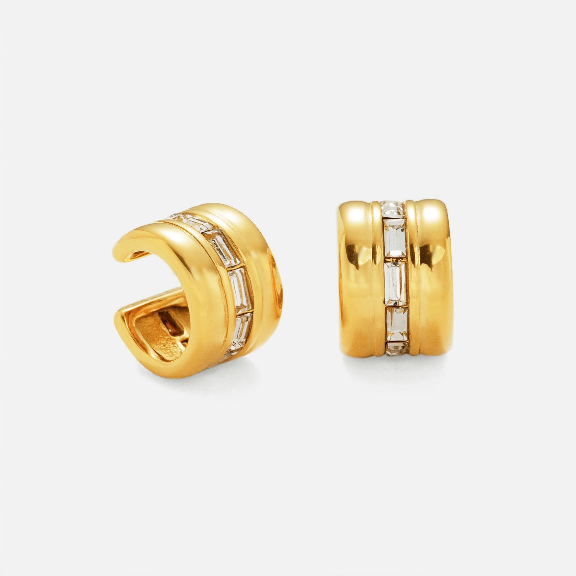 Dazan New Winter Ins Trendy 18k Pvd Gold Plated Stainless Steel Vintage Punk C Chain Zircon Ear Clip Earrings Luxury Jewelry