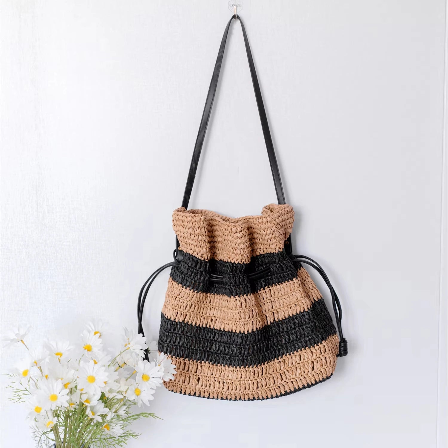 New Stripe Crochet Shoulder Tote Bag for Women Handwoven Bags