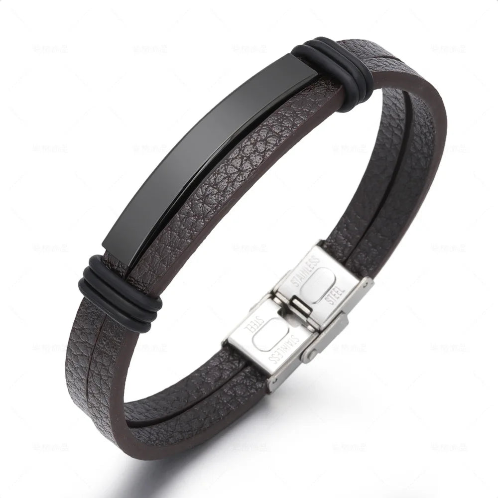 Wholesale New Design Leather Bracelets Men Stainless Steel Classic for Men Handmade Black Fashion Gift's Men Bracelet