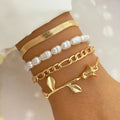 4pcs/set Irregular Imitation Pearl Bracelet for Women Temperament Flower Snake Chain Bracelets Flower Pearl Cuban Chain Bracelet