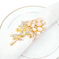New Designs Luxury Gold Napkin Holder Rhinestone Flower Napkin Ring Wedding Table Serviette Decoration