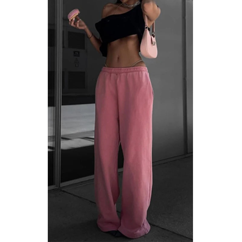 Wholesale Fashion New Arrival Knitted Wide Leg Pants Women Custom Trousers 100% Cotton Female Wide Leg Sweatpants