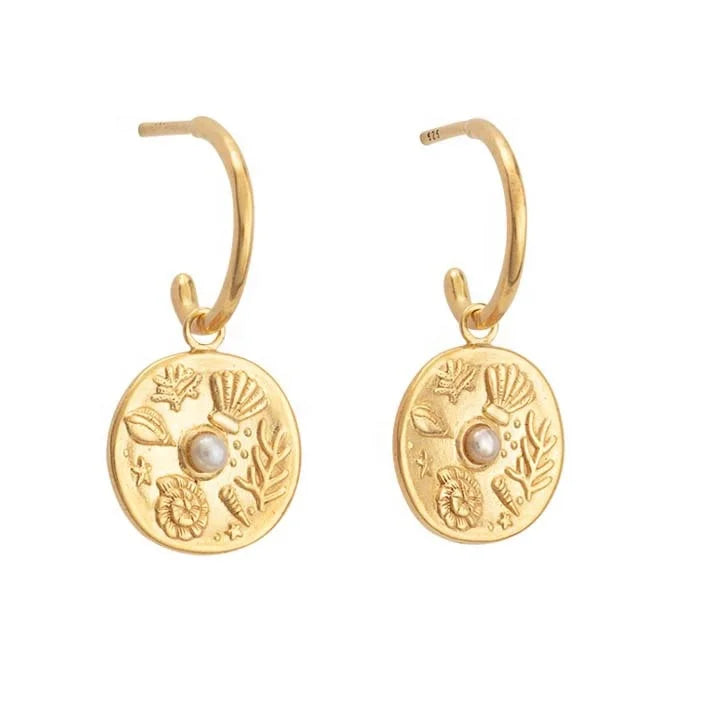 LOZRUNVE Statement China Jewelry Manufacturer Gold 925 Silver Zircon Shell Pearl Coin Earring