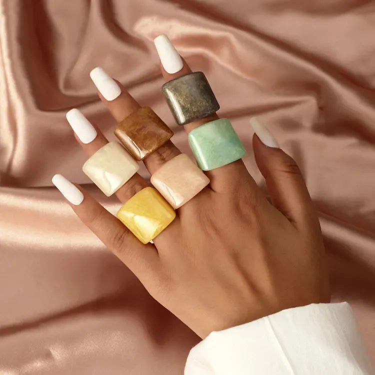 SC Wholesale Korean Colorful Acrylic Rings Jewelry Women Fashion Geometric Big Square Arc Dome Chunky Resin Rings for Women 2022