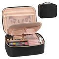 BSCI Factory Custom Logo Women Portable Black Travel Zipper PU Large Capacity Cosmetic Bag Makeup Case Organizer Dividers