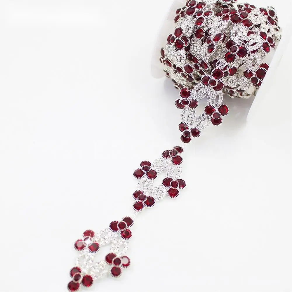 Fashion Design 36mm Width Ornament Glass Rhinestone Chain for Women Dress Coat Sew-on Decorate Rhinestone Chain