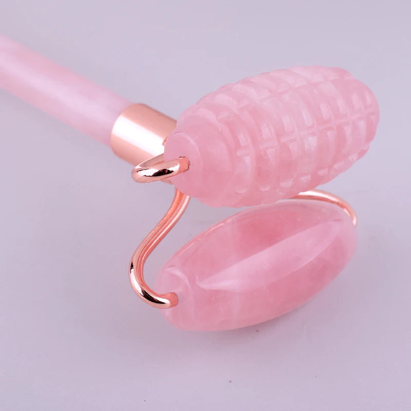 HZ 100% Natural Rose Quartz/amethyst Sawtooth Spiky Double Big Head Facial Roller Skin Care