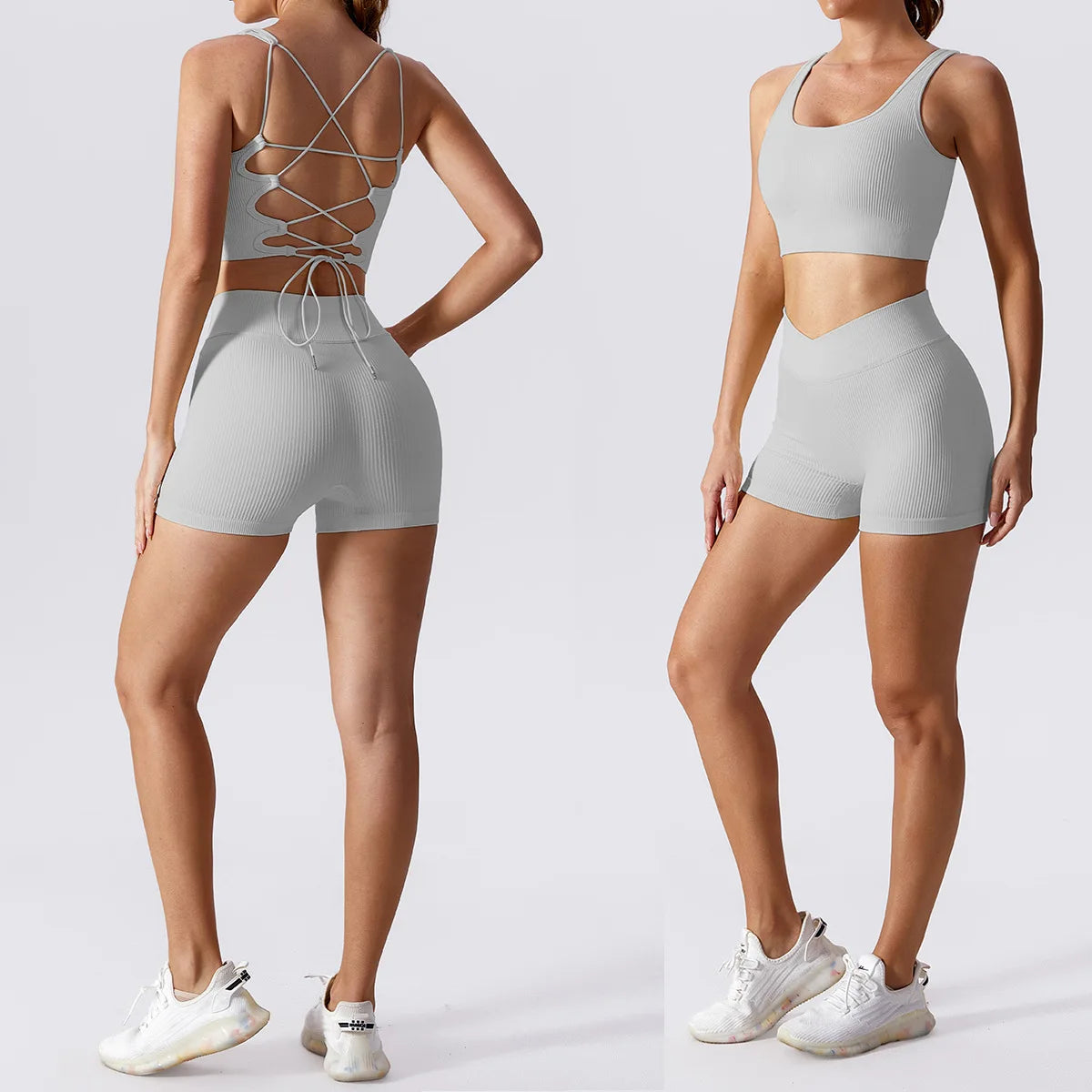 GC Leggins Para Mujer Push up Ribbed Legging Set Ropa Deportiva Mujer Ribbed Yoga Set Yoga Conjuntos Ribbed Workout Set