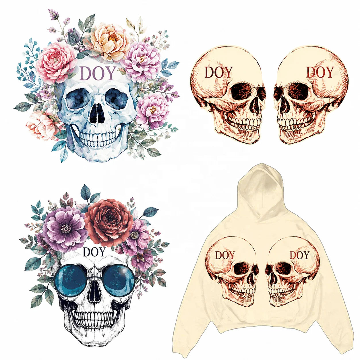 Iron on DTF Digital Heat Press PrintedStickers Services Custom Skull Logo HTV Plastisol Thermal Transfer Printing Labels