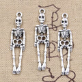 Antique Silver Color Pendants DIY Skull Skeleton Man 39x9mm Craft Making Findings Handmade Tibetan Jewelry
