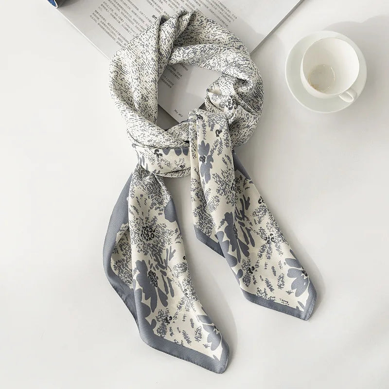 Temperament Simulation Silk Scarf Spring Matching Shirt 90*90 Fashion Commuting Small Square Scarf Print for Women Summer Adult