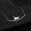Cute Walking Cat Pendant Necklaces Stainless Steel Jewelry Simple Cat Curved Choker Necklaces Women Party Wedding