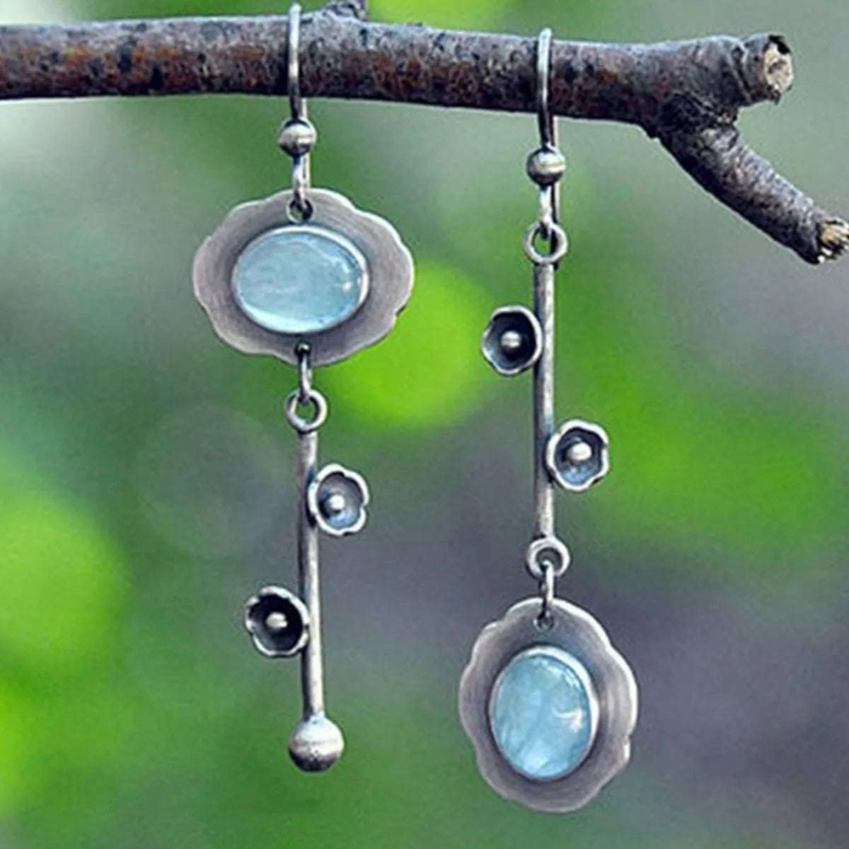1 Pair Fashion Retro Silver Dangle Drop Earrings Ear Hook Moonstone Women Fashion Jewelry Gift