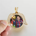 Hip-hop Brass Angel Circular Photo Frame Pendant Insert Zircon Necklace 18K Gold Plated High QualityJewelry