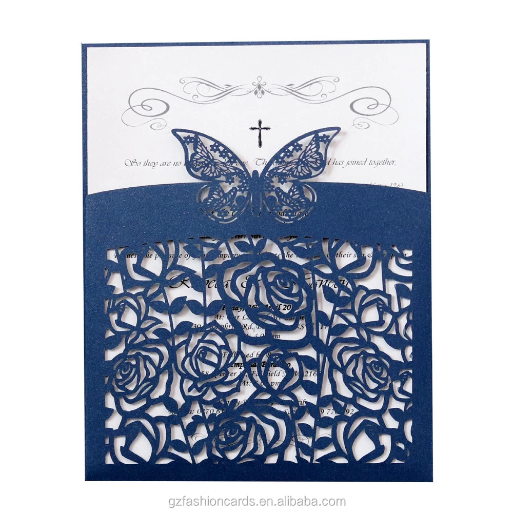 Wholesale Laser Rose and Butterfly Pattern Wedding Invitation Card Custom Laser Cut butterfly Birthday Invitations