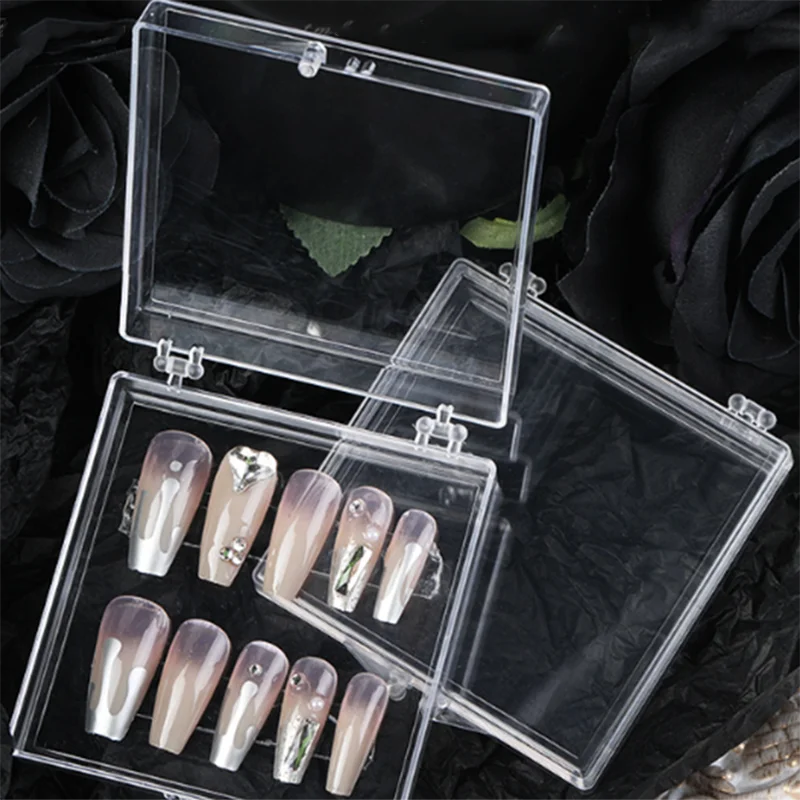 High-end False Nail Press on Wearing Gift Box Transparent Square Flip Tool Packing Box for False Nails Finished Product