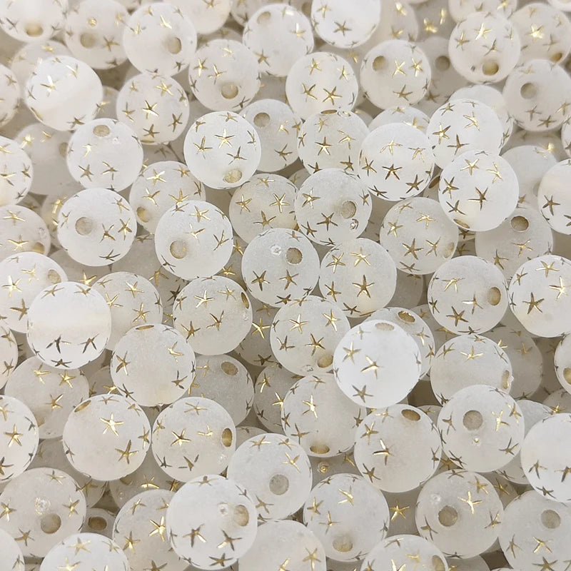 50pcs10mm Acrylic star beads frosted transparent round beads DIY loose beads wholesale