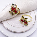 Vintage Gold Metal Napkin Rings Holder With Christmas Wreath Crystal Glam Dining Table Decoration Parties Napkin Ring Buckles