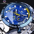 Forsining  New Luxury Fashion Men Automatic Blue Sports Watch Stainless Steel Band Waterproof Clock Mechanical Business