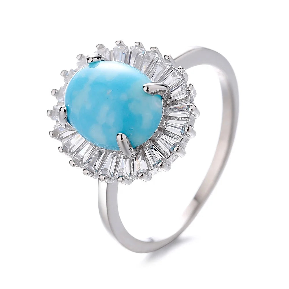 Larimar Ring Jewelry Gemstone Ring 925 Sterling Silver Band Design Cut Natural Trendy Women's Zircon Engagement Bands or Rings