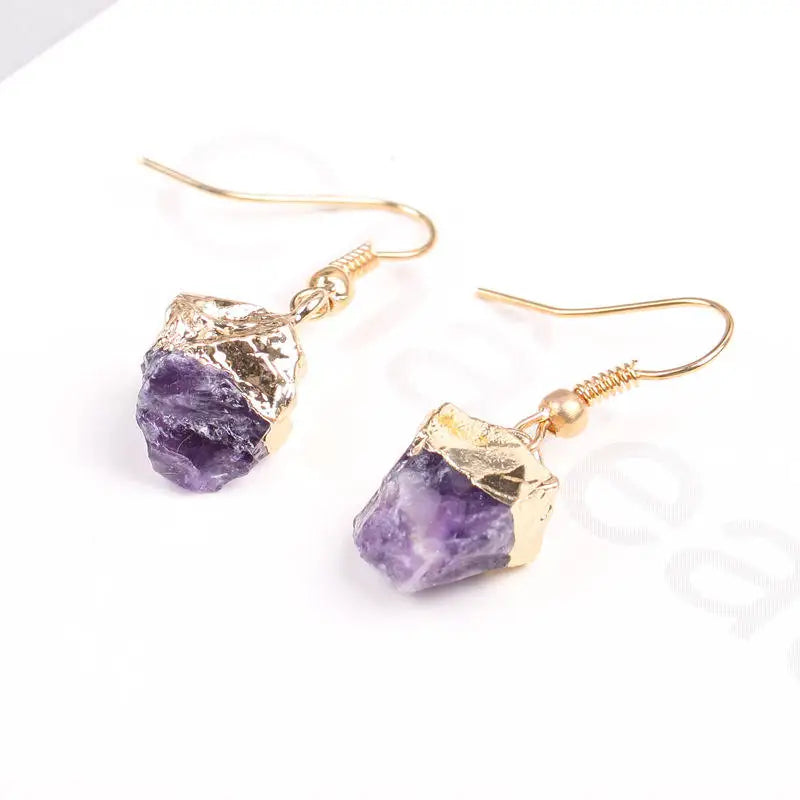 Natural Obsidian Amethyst Earrings Elegant Retro Fluorite Earrings Irregular Jewelry