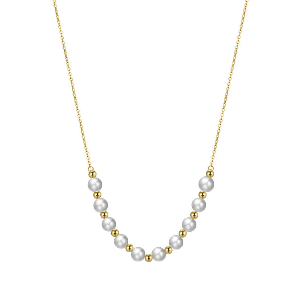RINNTIN GPN23 Handmade Real 14K Gold 925 Sterling Silver Chain Beads Necklace Freshwater Cultured Pearl Necklace for Women Girls