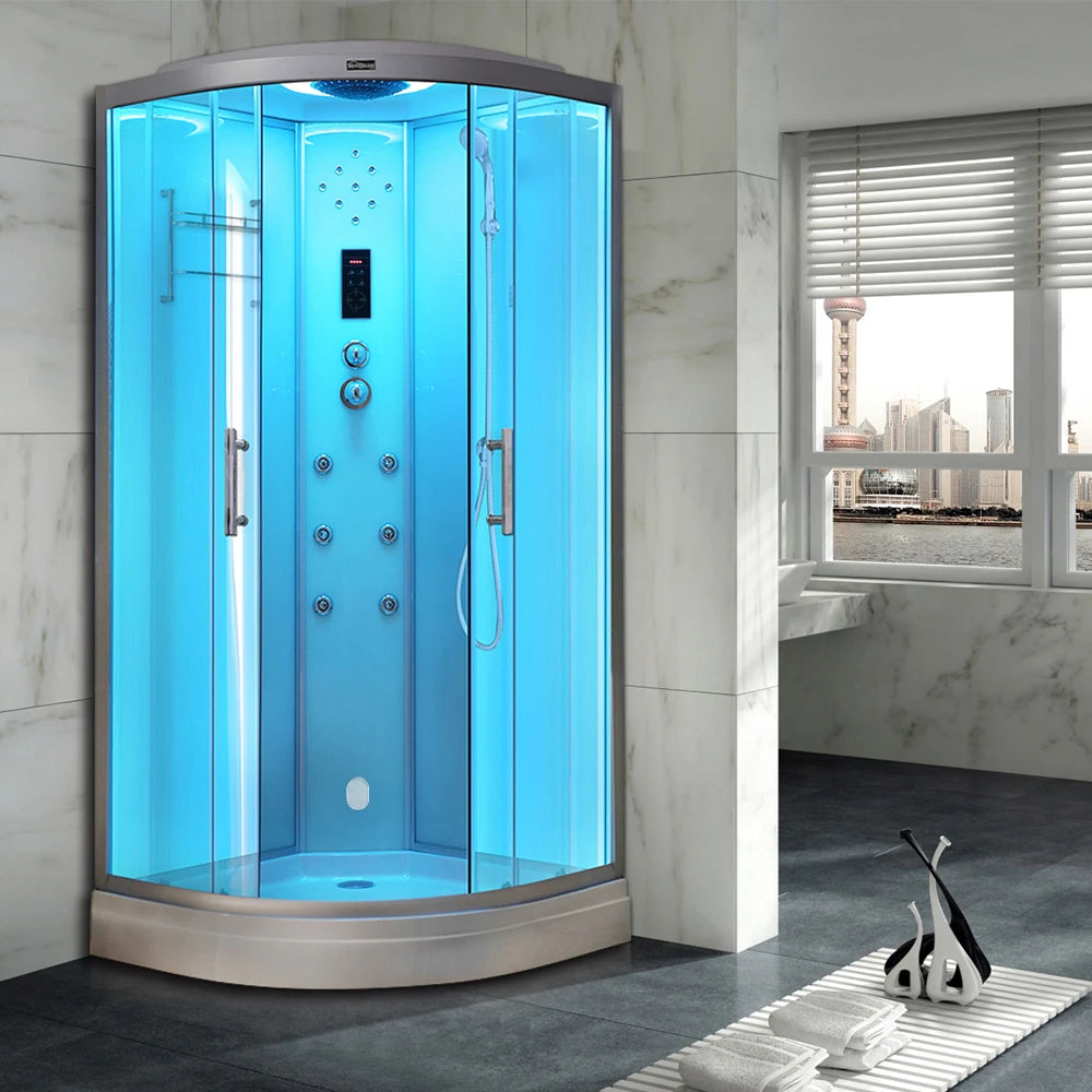 Steam Shower Cubicle Enclosure Bath Cabin Black Standing Massage Function Black Shower Room