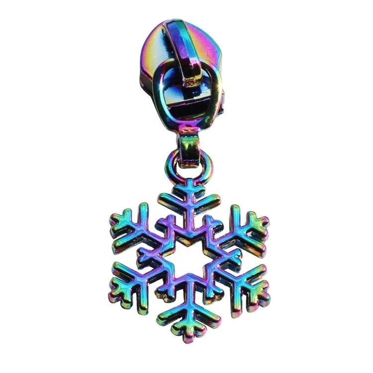 Snowflake logo Garment Puller Slider Making Wholesale rainbow Color Branded Zip Puller Charms for Wallet