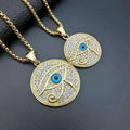Top Quality Gold Plated the Eye of Horus Pendant Rhinestone Crystal Stainless Steel Necklace Jewelry