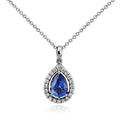 925 Sterling Silver Cubic Zircon CZ Emerald Halo Pendant Pear Blue Tanzanite Necklace for Women