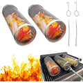New Style Rolling Grill Baskets Round Grill Rack Stainless Steel BBQ Grill Mesh for Outdoor Barbecue Camping