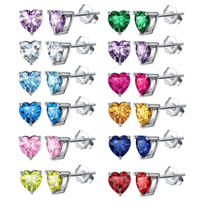 RINNTIN APE32 Fashion Tiny Stud Earings 925 Sterling Silver 6mm Heart Cubic Zirconia Gemstone Stud Earrings for Women Girls