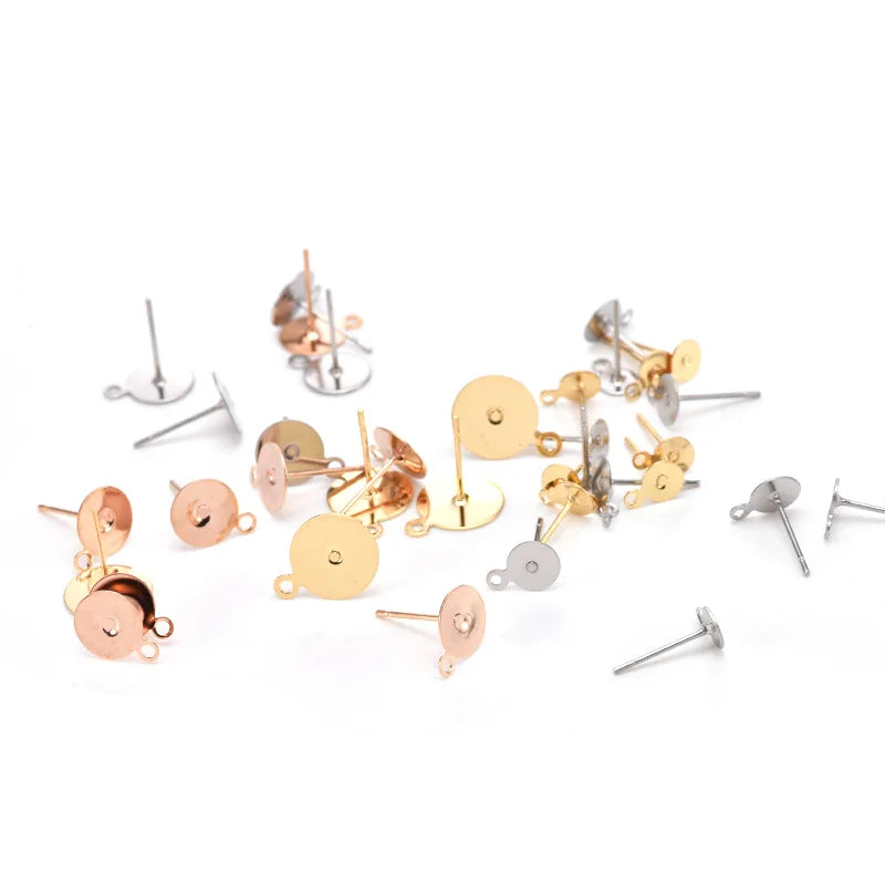316 Stainless Steel Flat Head Stud Earring Posts With Loop Gold Plated Ear Pins Earring Findings for Jewelry Making