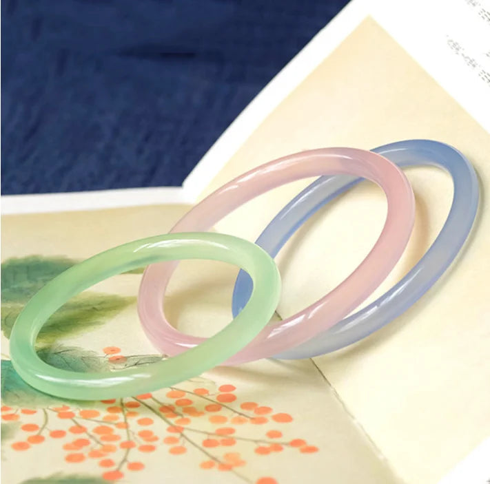 Ice Chalcedony Bangle Colorful Thin 6mm Natural Jade Bangle&Bracelets for Women Girls