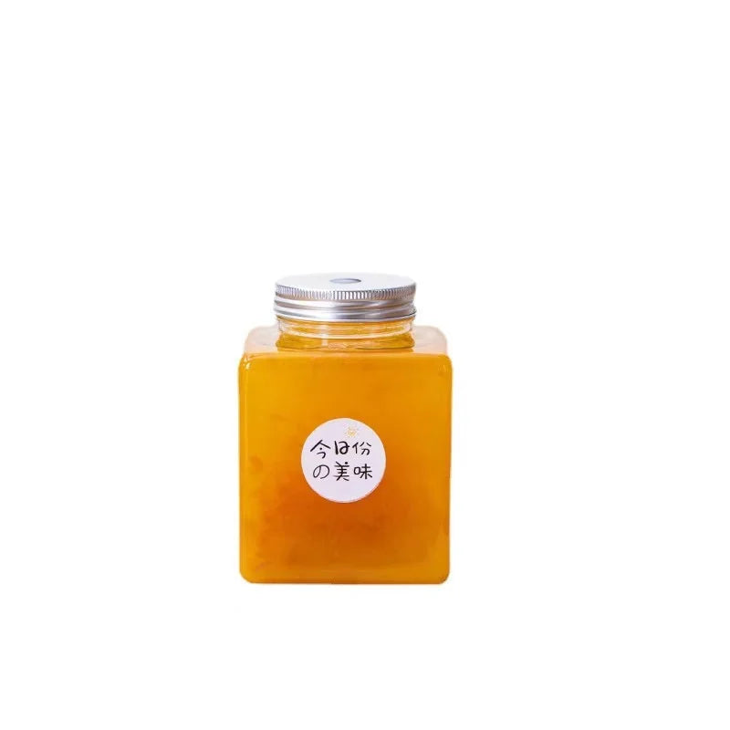 500ML Transparent Square Pet Plastic Bottle Aluminum Lid Disposable Juice/Beverage/Milk Tea Container Features Screw Cap Holes