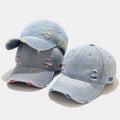 Cheap Distressed 6-Panel Baseball Cap Customized Logo Plain Washed Ripped Vintage Denim Silver Copper Buckle Common Dad Hats