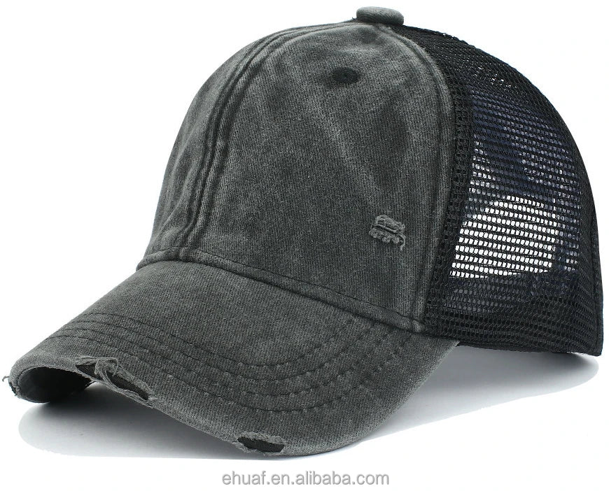 6 Panel Men 5 Panel Distress Heavy Washed Vintage Summer Trucker Adjustable Cap Sports Hat Casual Mesh Hat
