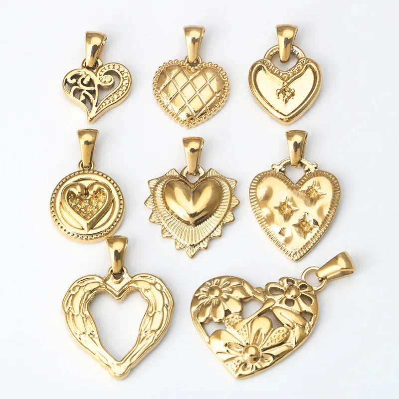 S1215 Small Non Tarnish Religious Religion Jewelry Supplies 18K Gold Plated Stainless Steel Open Heart Charm Pendants Religion