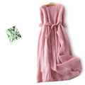 Boutique Wholesale 2026 Summer New Fashionable Retro Loose Cotton and Linen Lace up Slimming Solid Color Women's Dress