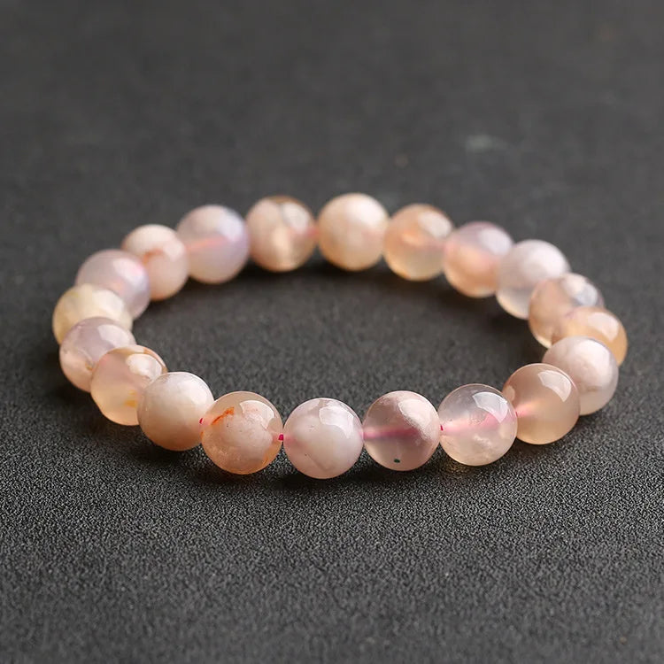 Wholesale 6/8mm Natural Cherry Blossom Agate Gemstone Crystal Stone Beads Bracelets for Women Fashion Jewelry