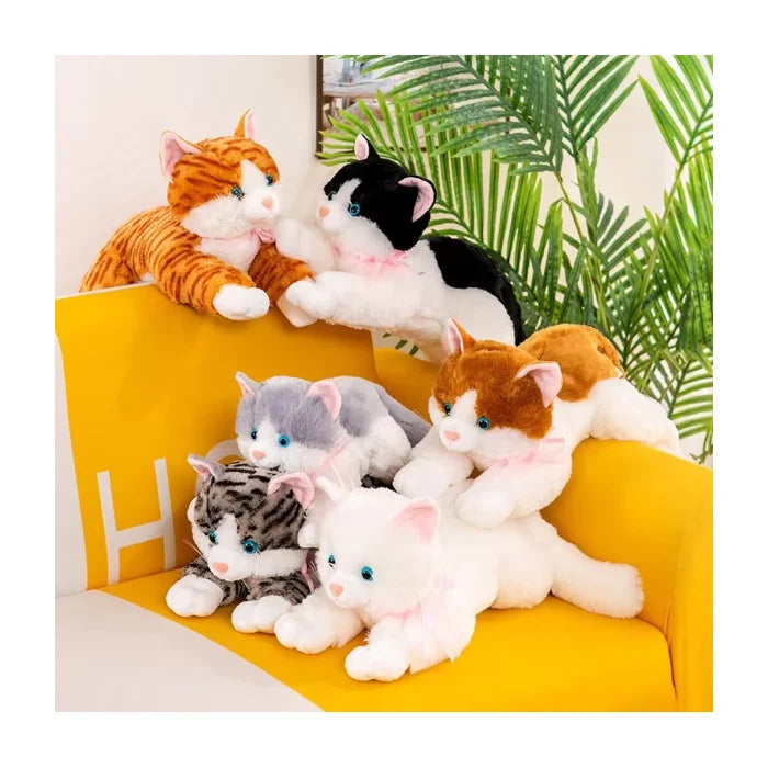Cute Soft Lifelike Black White Stripe Long Cat Pillow Plush Fat Lying Down Cat Stuffed Toys Gift