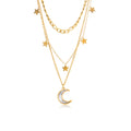 Waterproof Jewelry Figaro Chain Three Layer Gold Plate Stainless Steel Necklaces Multilayer Star Moon Pendant Necklace YF3188
