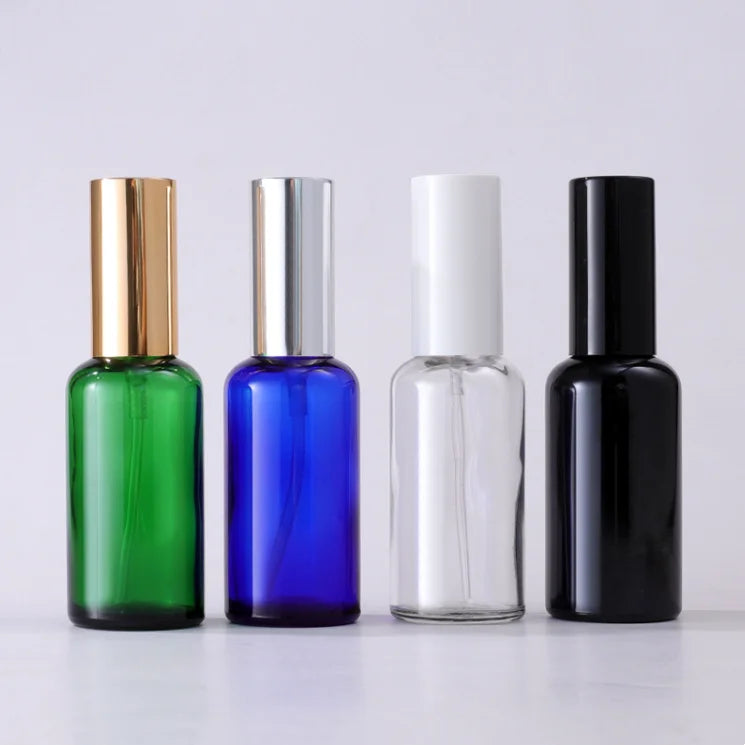 Refill Essential Oil Serum Pump Spray Bottle 20ml 30ml 50ml 100ml Amber Brown Glass Bottle with Gold Silver Black Cover