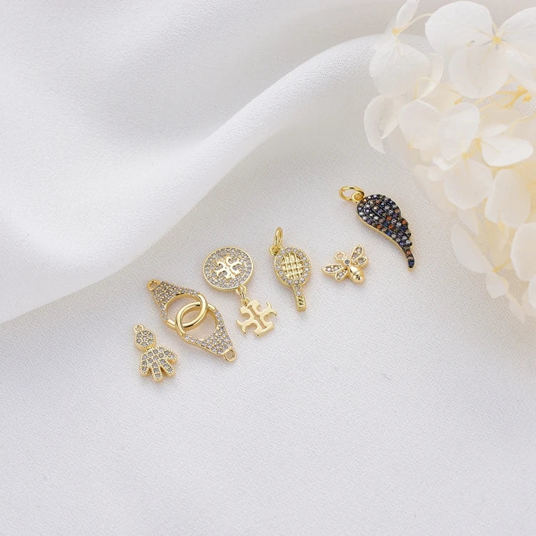 Factory Wholesale 14K Gold Plated Pendant Butterfly Wing Tennis Racket Charm for Diy Jewelry Making Accessories