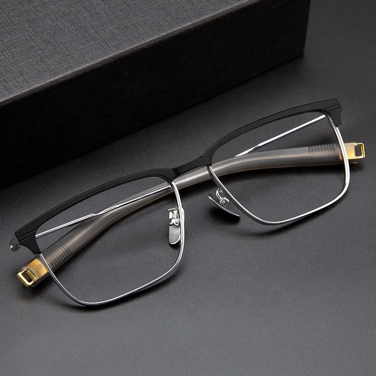 OEM Luxury Square Titanium Eyeglasses Frames Men's Spectacle Optical Glasses with Solid Pattern Eye Wear