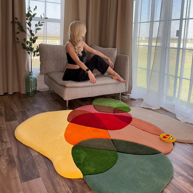 FMT Custom Luxury Hand Tufted Rug for Living Room Modern White and Black Abstract Pattern Handmade