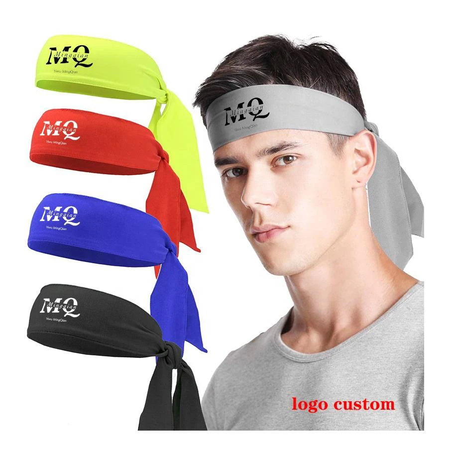 High Quality Long Custom logo Sport Unisex Elastic Tie Back Tennis Headband