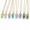 NZ1300  Fashion Small Cute 18k Gold Enamel Evil Eyes Flip Flop Slipper Pendant Stainless Steel Chain Necklace for Women