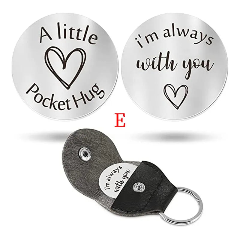 A Little Pocket Hug Engraved Key Ring Round Stainless Steel Metal Accessories Parents Gift