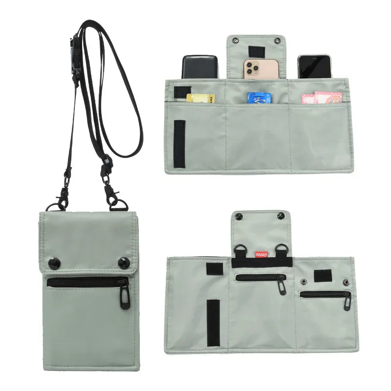 Fashion Waterproof Polyester Button Durable Custom Crossbody Sling Neck Wallet Expandable Trifold Phone Pouch Bag Solid Pattern